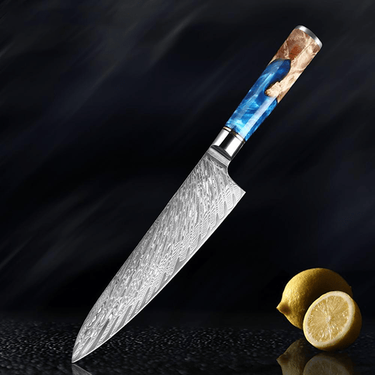 Gyuto Japanese Damascus Steel Chef Knife – Celestial Blue Edition