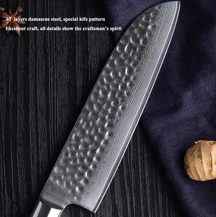 Santoku Japanese Damascus Chef Knife – Emberwood Edition